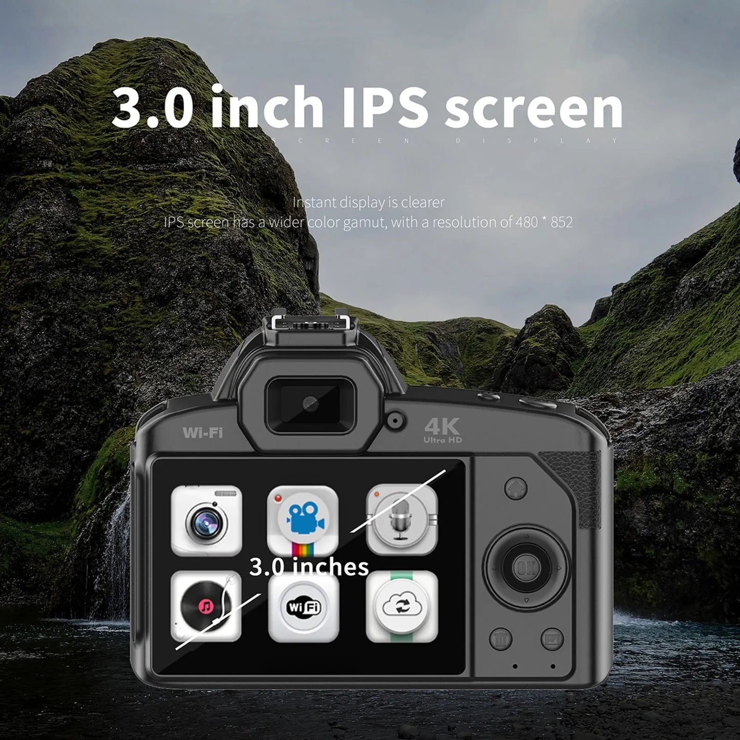 4K Digital Camera Wifi Video 64MP Dual Lens IPS Screen 16X Anti-shake