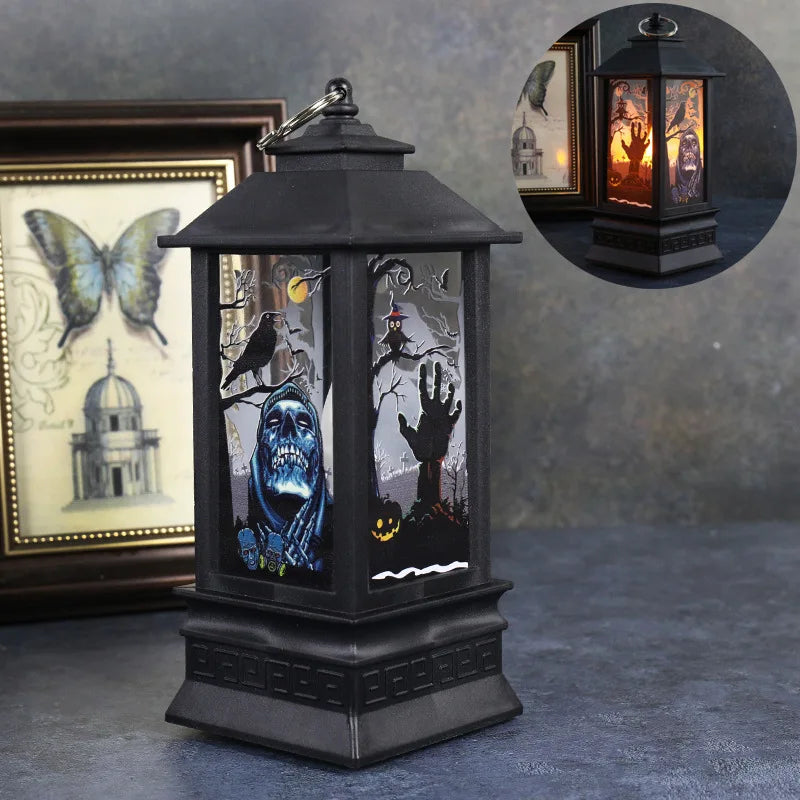 Halloween Pumpkin Castle Decorative Lamp Simulated Flame LED Light Small Hand Lantern For Holiday Outdoor Bar Garden Decoration Peaceful Pleasures Health and Wellness Candle ghost hand L Other