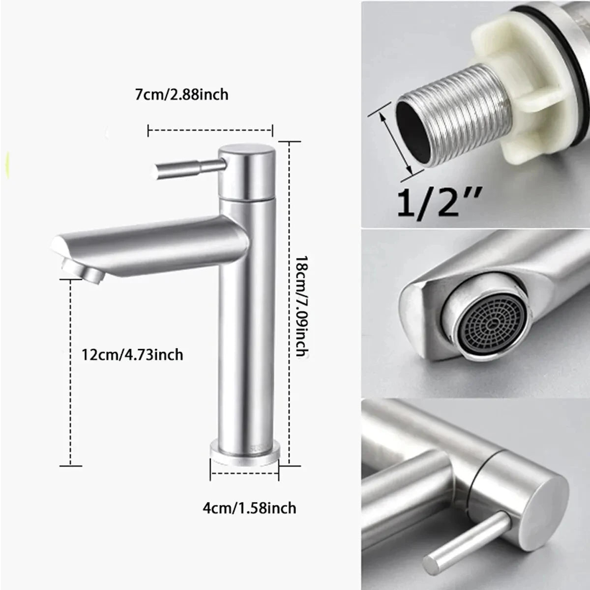 304 Stainless Steel Single Cold Basin Faucet | Black Silver