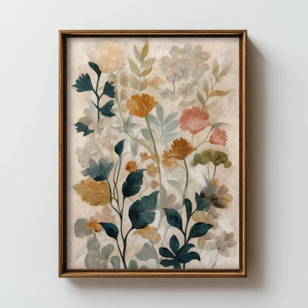 Vintage Floral Canvas Wall Art | Bohemian Earth-Tone Print