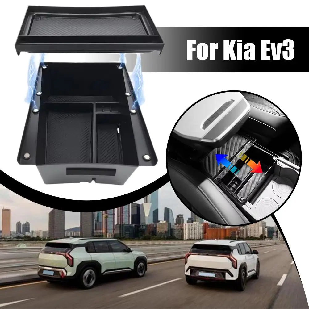 Double Layer Car Console Armrest Under Storage Box Organizer Tray For Kia Ev3 Car Central Card Coin Stowing Tidying Peaceful Pleasures Health and Wellness