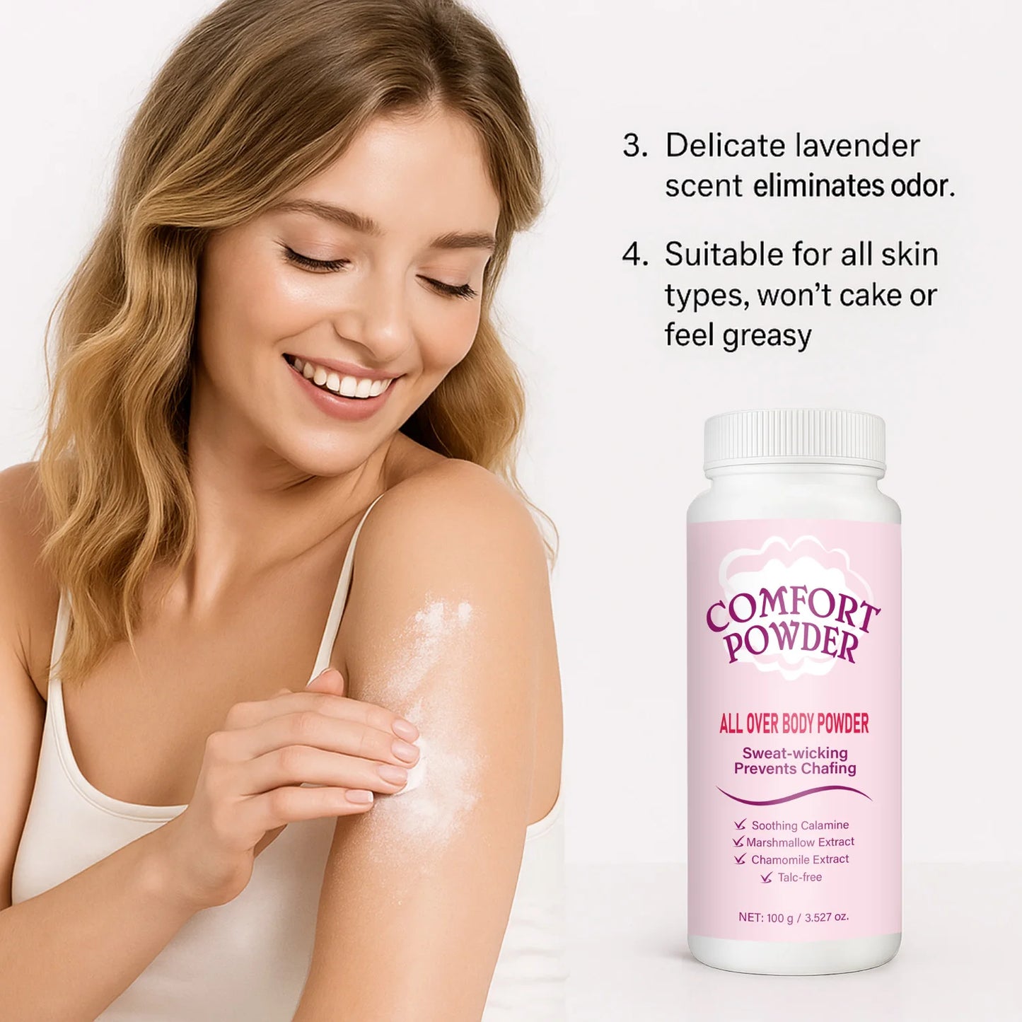 Comfort Powder All Over Body Powder - Sweat Wicking, Chafing Prevention, Odor Resistant, Talc-Free Dry Comfort for Women & Men Peaceful Pleasures Health and Wellness