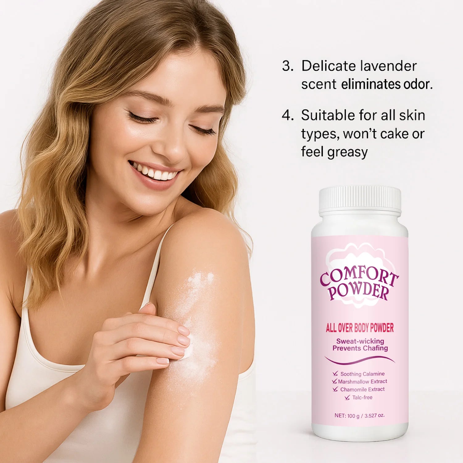 Comfort Powder All Over Body Powder - Sweat Wicking, Chafing Prevention, Odor Resistant, Talc-Free Dry Comfort for Women & Men Peaceful Pleasures Health and Wellness