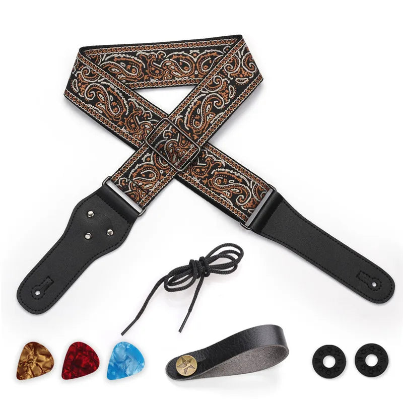 Pluggable Pick Embroidered Guitar Strap Jacquard Acoustic Shoulder