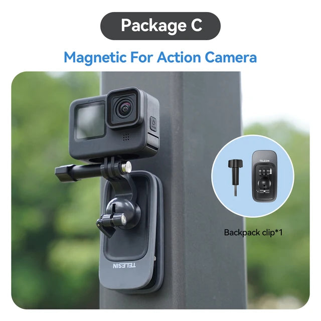 TELESIN 360° Rotation Magnetic Backpack Clip Clamp Mount for GoPro Hero 11 10 9 8 7 6 5 Insta360 DJI Action Camera Accessories Peaceful Pleasures Health and Wellness With Magnetic China Mainland