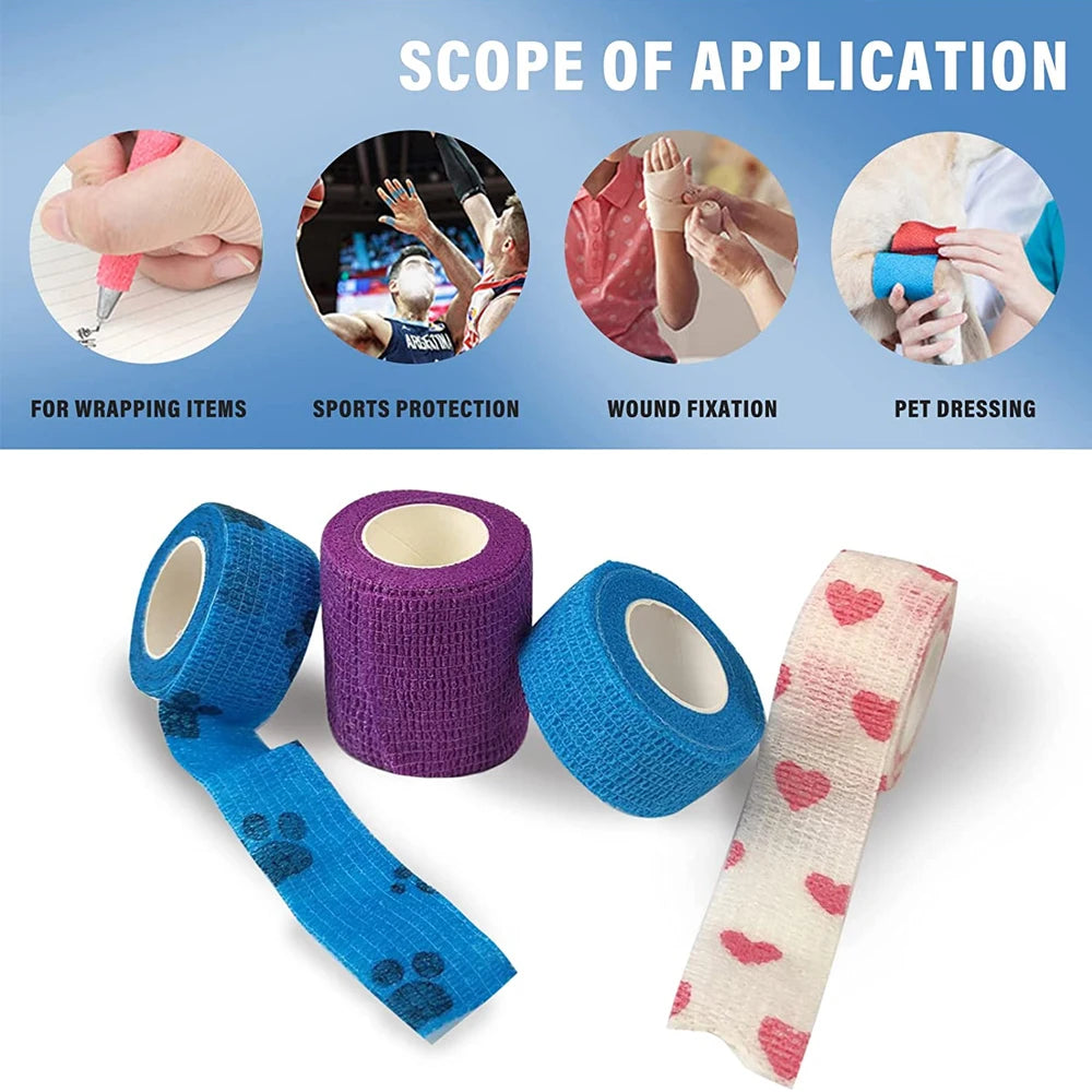 5-Pack Elastic Self-Adhesive Cohesive Bandage Wrap 2.5cm Sports Cohesive Bandage Wrap Peaceful Pleasures Health and Wellness