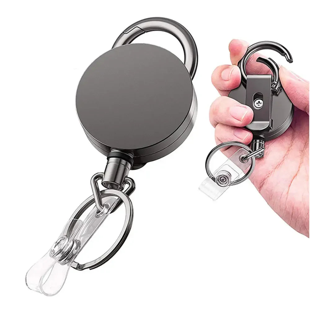 Retractable Metal Wire Keychain Pull Badge Reel ID Lanyard Name Tag Card Badge Holder Reels Recoil Chain Clips Outdoor Key Ring Peaceful Pleasures Health and Wellness