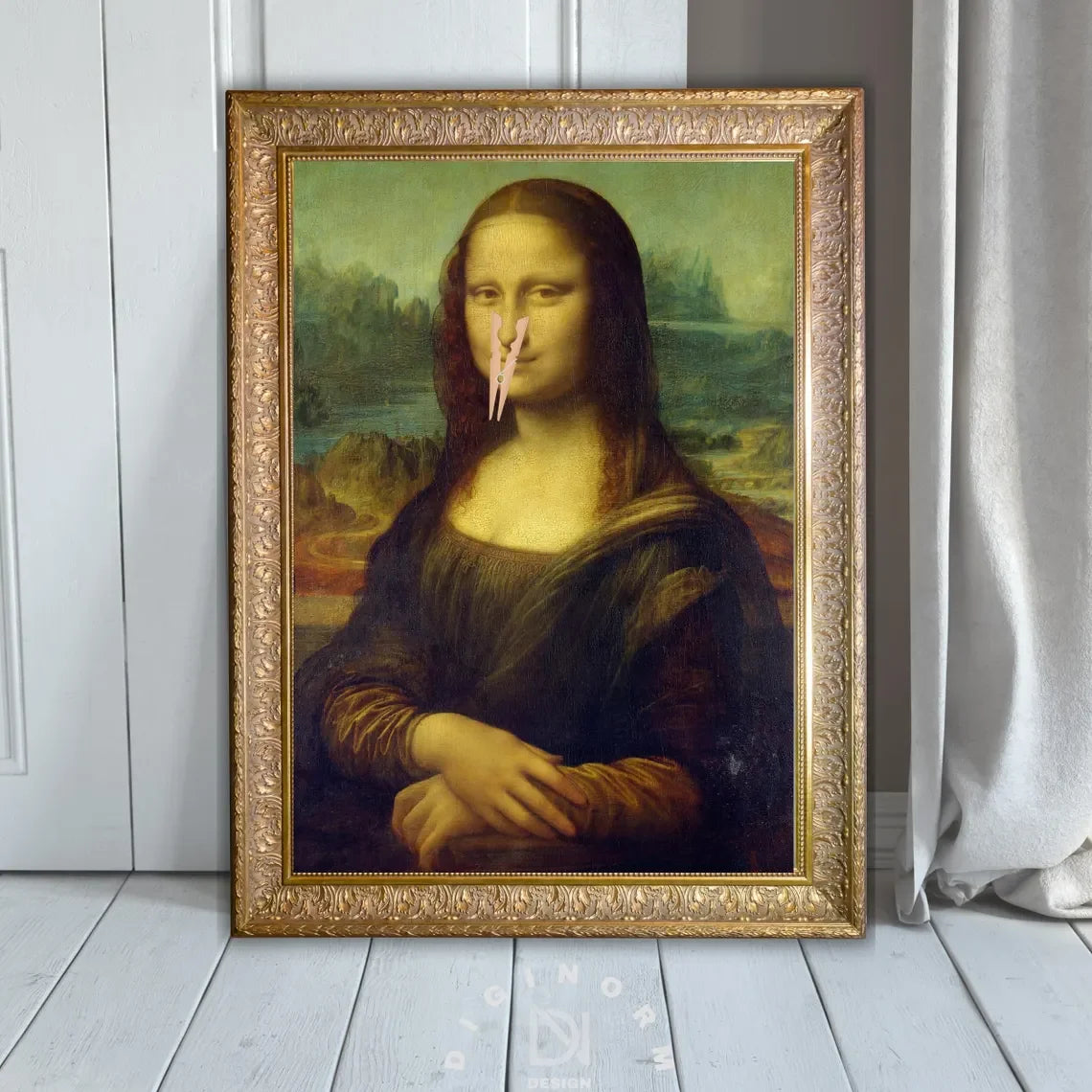 Parody Mona Lisa Bathroom Wall Art Decor Covering her Nose Vintage Bad Smell Poster Print Toilet Humor Funny Leonardo Davinci In Peaceful Pleasures Health and Wellness WS1117-6 20x30cm Unframed