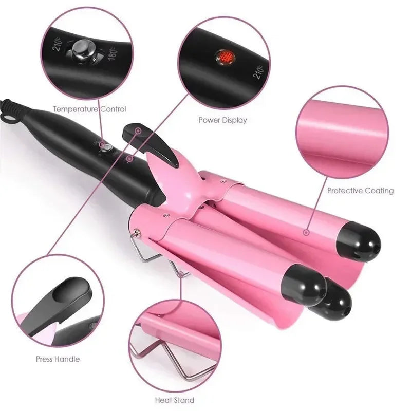 Professional Hair Curling Iron Ceramic Triple Barrel Hair-Curler Irons Hair Wave Waver Styling Tools Hair Styler Wand for Woman Peaceful Pleasures Health and Wellness