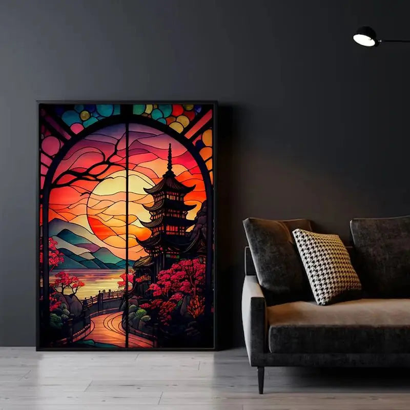 Modern Stained Glass Scenery Canvas Wall Art | Nordic Poster