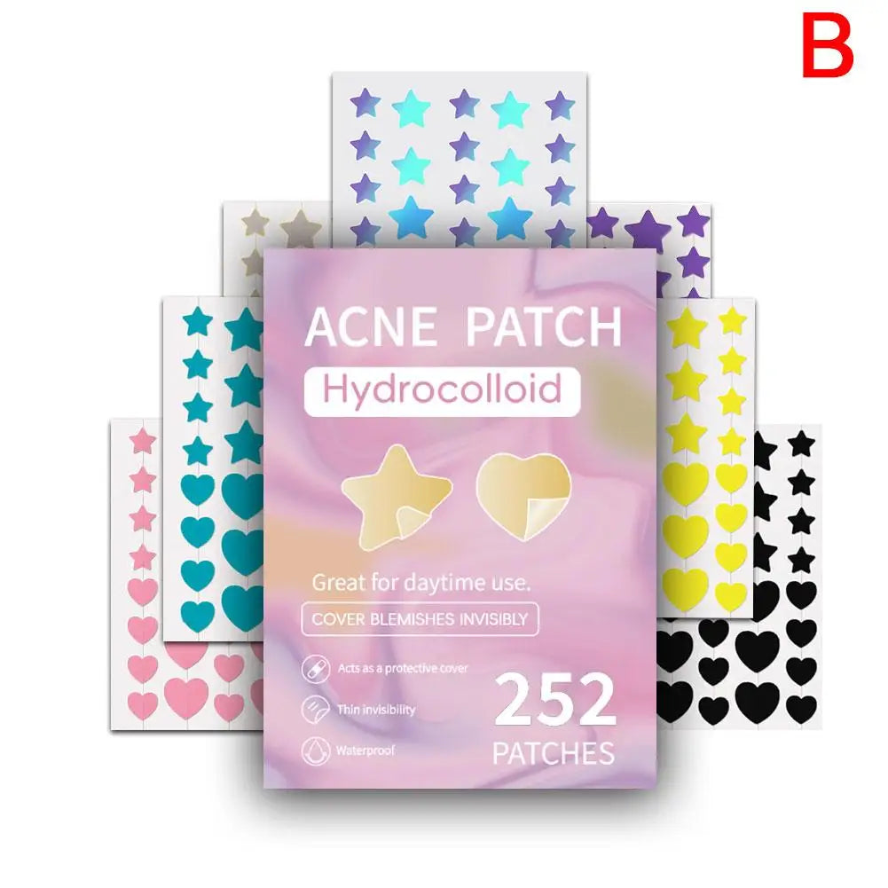 eelhoe Colorful Hydrocolloid Acne Pimple Patches – Cute Star & Heart Shaped Blemish Cover Stickers | 168–252 Pcs Peaceful Pleasures Health and Wellness 252 counts