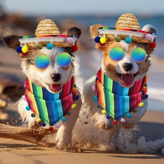 Mexican Pet Hat Scarf & Glasses Costume Set for Small Dogs Pet Costume Set Oasis Select