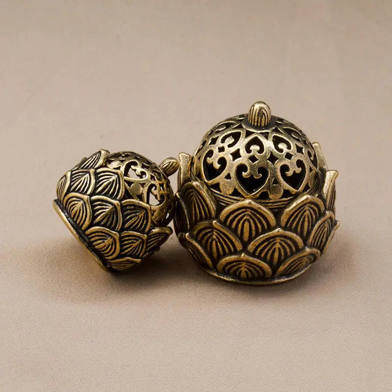 Retro Copper Small Lotus Hollow Out Incense Stick Burner Brass Incense Holder with Cover Home Decoration Sandalwood Censer Peaceful Pleasures Health and Wellness