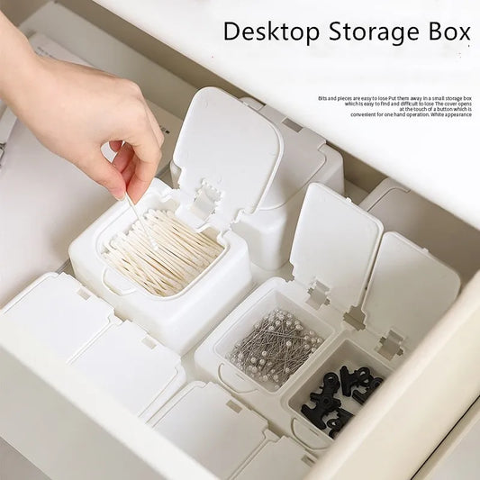 3154 Desktop Storage Box Mini With Pop-Ups Swab Cosmetic Cotton Plastic Dustproof Student Sundries Finishing Box Stationery Peaceful Pleasures Health and Wellness