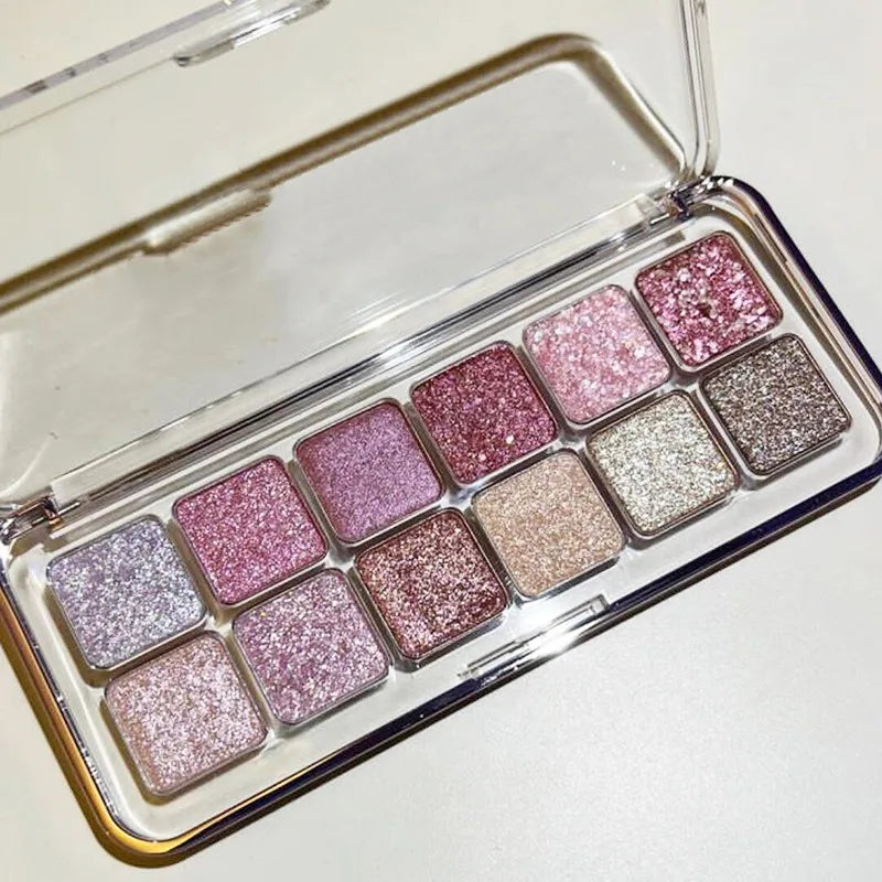 12-Color Glitter Shimmer Eyeshadow Palette | Peach & Pearl