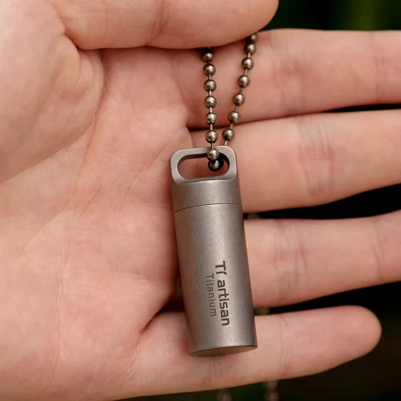 Tiartisan Titanium Mini EDC Tools Portable Sealed Medicine Bottle Home Outdoor Pill Box Waterproof Titanium Pill container Peaceful Pleasures Health and Wellness
