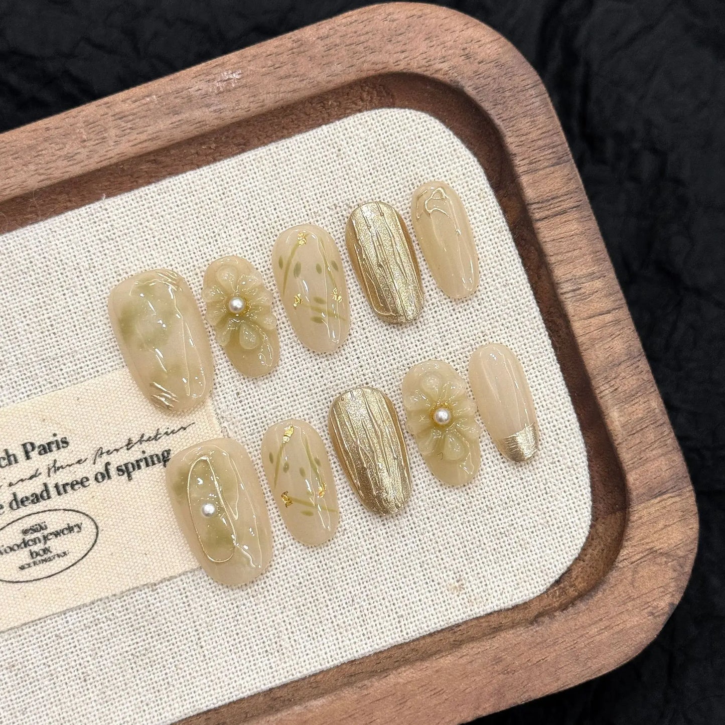 10pcs Handmade Press on Nails Sweet Shiny Cat Eye Fake Nails with Flower Wearable Detachable Short Oval Head False Nail Tips Peaceful Pleasures Health and Wellness XS 1