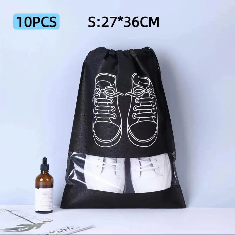 Non-Woven Drawstring Shoe Bags – Waterproof Travel Set of 10