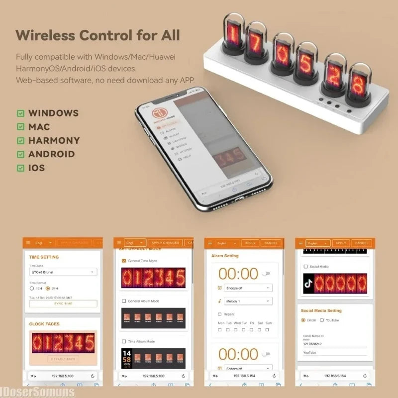 WiFi RGB Nixie Tube Alarm Clock – Smart Colorful LED Desk Clock