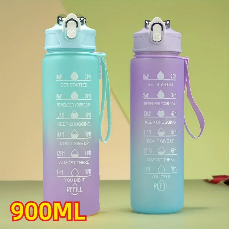 2L Motivational Sports Water Bottle with Time Marker & Straw