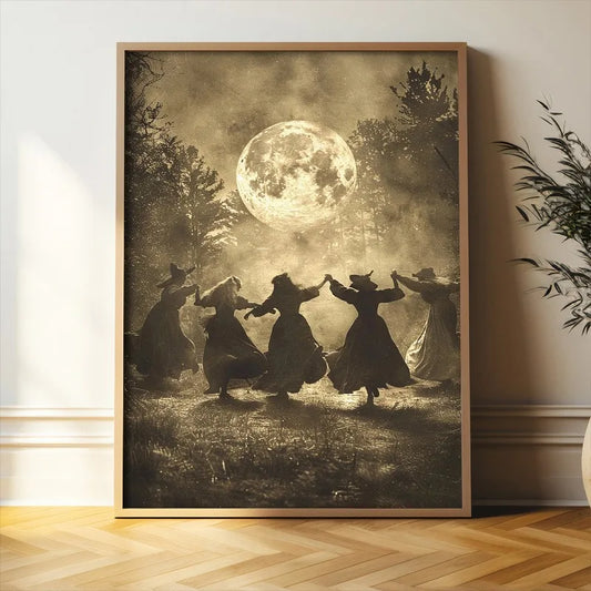 Classic Witch Black Cat Pumpkin Apothecary Full Moon Wall Art Halloween Goth Canvas Painting Moody Poster Home Bedroom Decor Peaceful Pleasures Health and Wellness