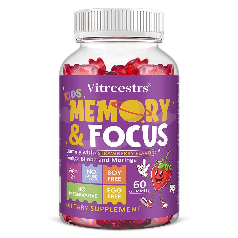 Kids' Focus Gummies, with Ginkgo Biloba, Potassium, Improve Children's Focus and Attention, Enhance Brain Function Peaceful Pleasures Health and Wellness 60 count-1 bottle