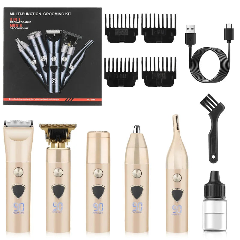 Men's 5-in-1 Electric Body Hair Trimmer Professional Hygienic Beauty Razor Shaver for Face Ear Nose - Professional Hair Trimmer Peaceful Pleasures Health and Wellness