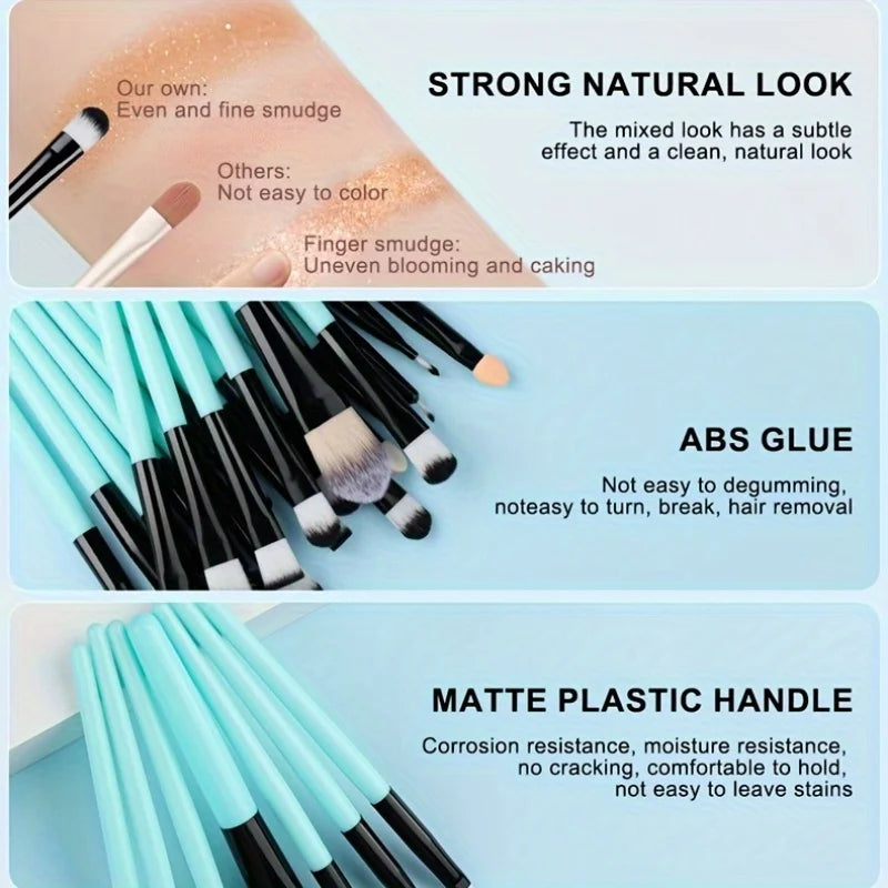 RUNTOIN 20Pc Makeup Brush Set – Foundation, Eyeshadow & Blush