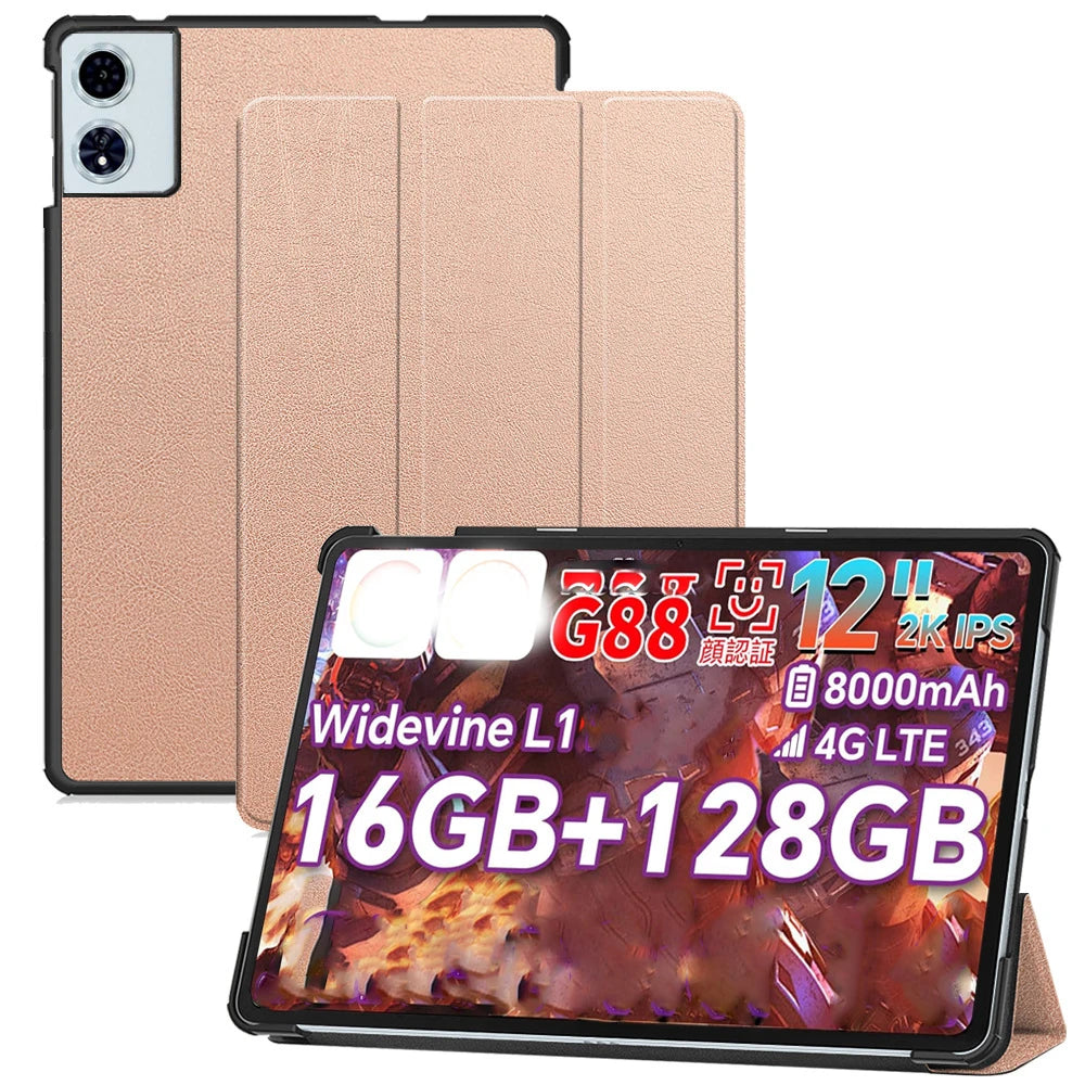 PU Built-In Stand Function For ODEA A12 Tablet Case Shockproof Cover 12 Inch Soft All-Inclusive Drop-Proof Protective Case Peaceful Pleasures Health and Wellness Rose Gold