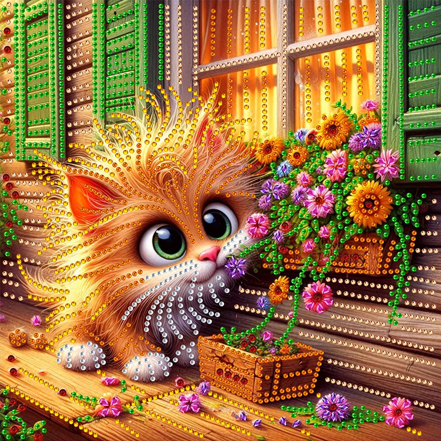 Cat Special Shaped DIY Partial Drill Diamond Painting Kits for Adults Beginners Home Decor Diamonds Dots Gem Art Kits 30x30cm Peaceful Pleasures Health and Wellness Window Flower Cat
