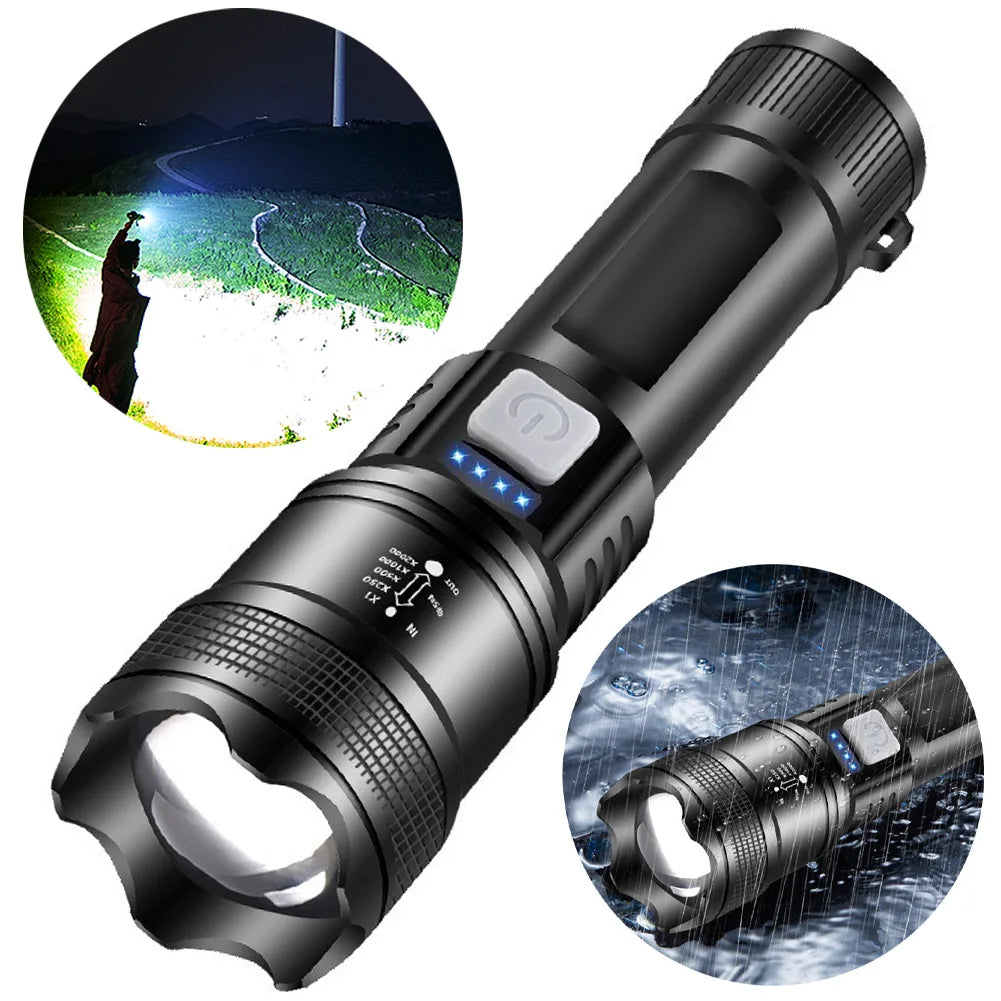 XHP50 LED Flashlight with Power Bank – Zoomable, 300LM, Type-C Peaceful Pleasures Health and Wellness United States