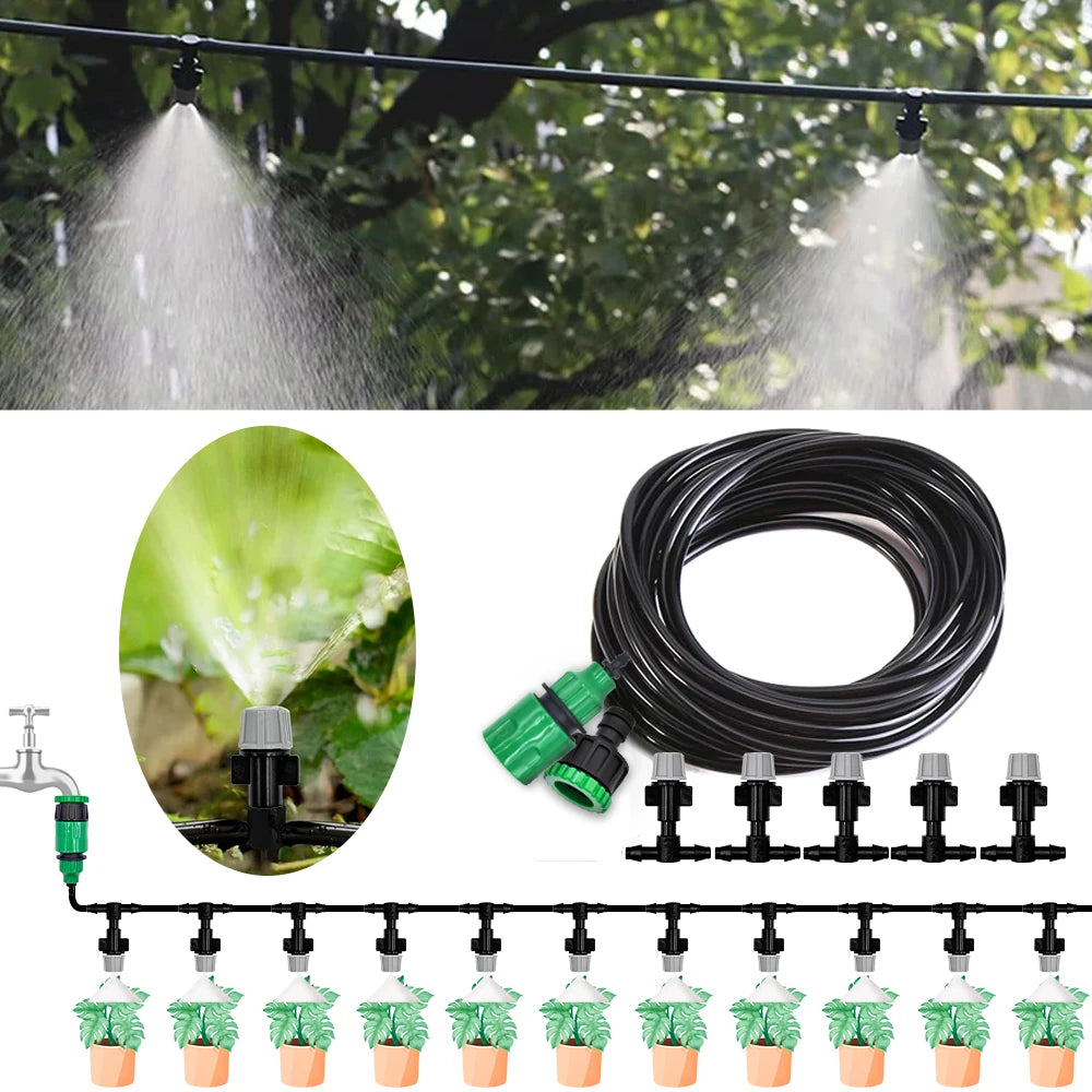 New Irrigation 10Meters 10 Sprinklers Nozzles Water Sprayer Misting Fog Cooling Nozzle System Garden Agricultural Sprayer System Peaceful Pleasures Health and Wellness