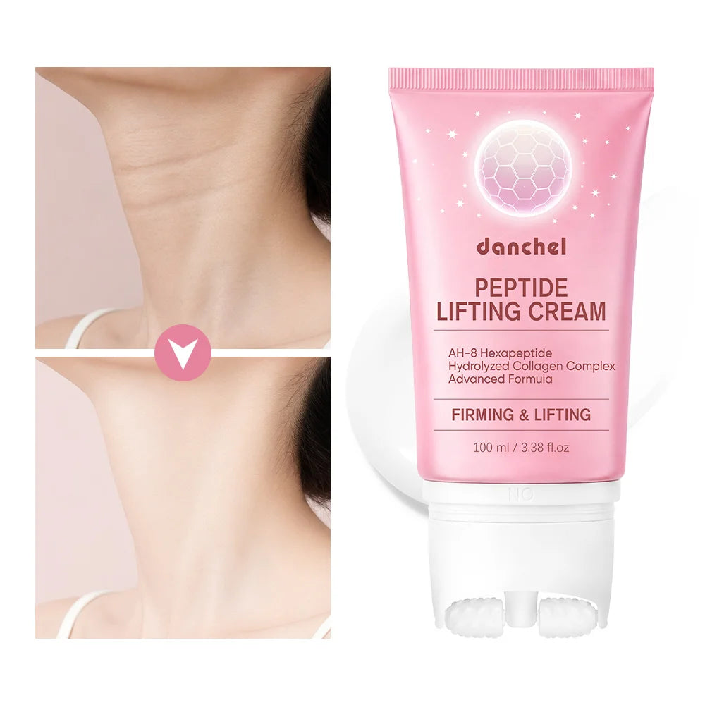 AH-8 Hexapeptide Neck Firming Cream Dual Roller Massage Anti Wrinkle Tightening Sagging Skin Long Lasting Hydration Skincare Peaceful Pleasures Health and Wellness 1pc