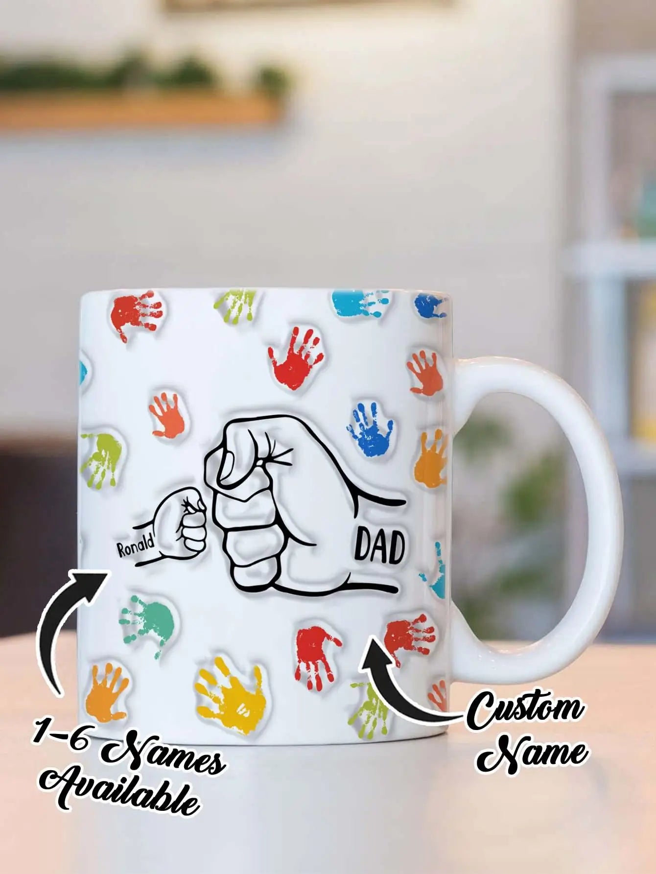 Personalized Dad Mug for Father's Day Custom Name Coffee Cup with 3D Text Effect Custom Name Coffee Cup Gift for Daddy Grandpa Peaceful Pleasures Health and Wellness Style 1 6 names