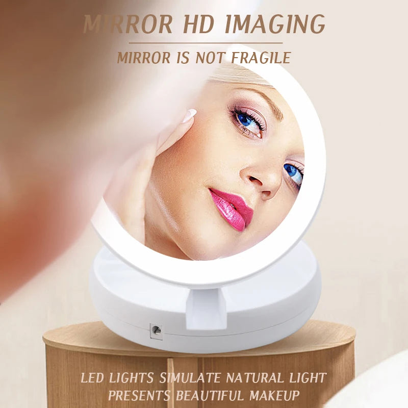 LED Makeup Mirror 10X Magnifying Foldable Travel Mirror Lights