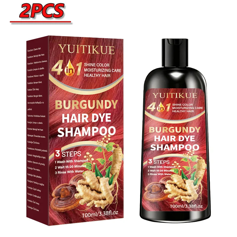 YUITIKUE 7 IN 1 Burgundy Hair Dye Shampoo Natural Ginger Herbal Long Lasting Moisturizing At‑Home Hair Color Shampoo 100ml Peaceful Pleasures Health and Wellness 2pcs