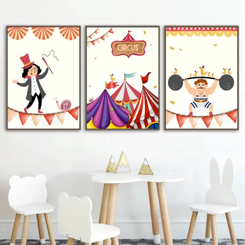 Funny Cartoon Circus House Acrobats Carnival Magician Nursery Poster Canvas Painting Wall Art Pictures Home Interior Decor Peaceful Pleasures Health and Wellness