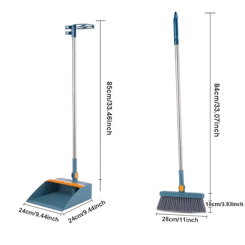 180° Rotary Broom & Dustpan Set | Long Handle, Hair Comb