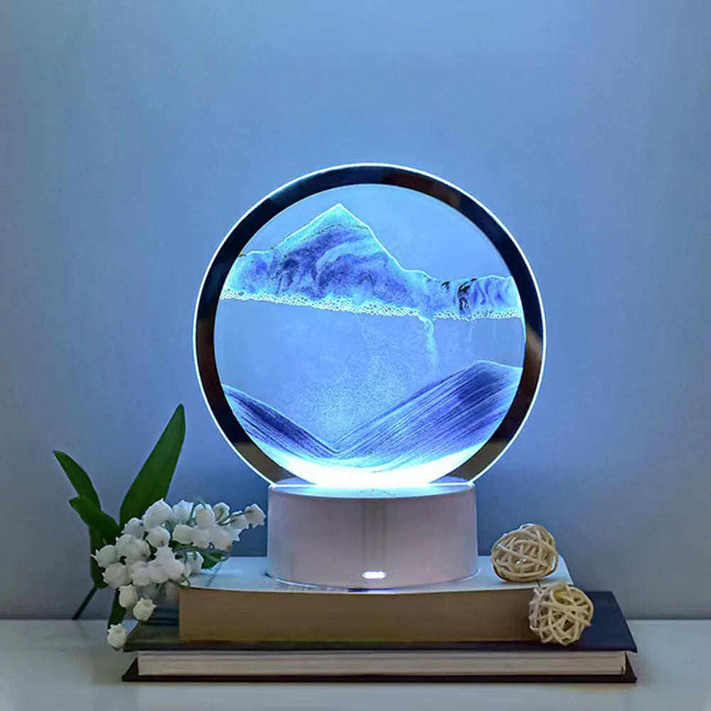 Moving Sand Art Picture Round Table Lamp 3D Dynamic Painting Night