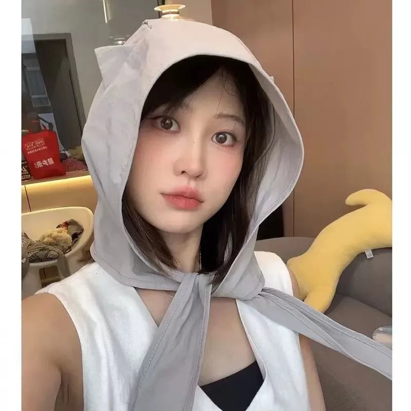 2026 Fashion Summer Fisherman Hat with Strap Trendy Qiuck Dry Cute Ear Design Sunshade Caps for Summer Beach Fishing Hiking Peaceful Pleasures Health and Wellness gray
