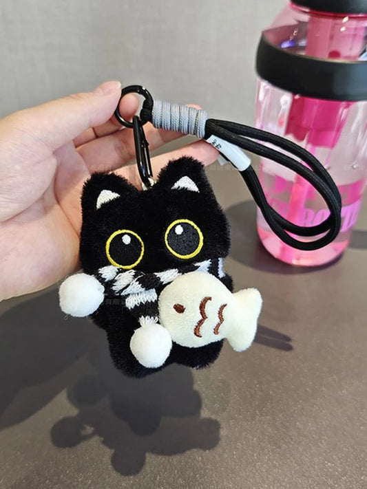 Dark Shadow Cat Plush Keychain | Soft Velvet Fur Key Ring Plush Keychain Peaceful Pleasures Health and Wellness