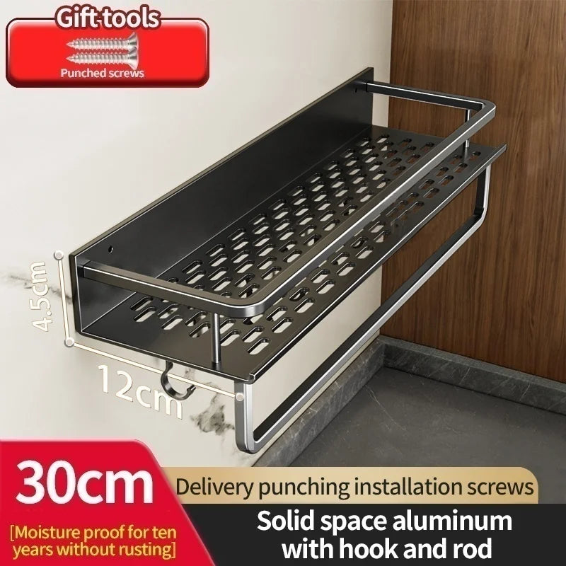 Aluminum Wall-Mounted Shelf | Spice & Bathroom Organizer Rack