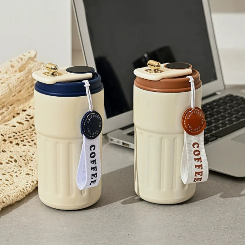 Exquisite stainless steel office insulated cup with drawstring, portable smart coffee cup, car cup, large capacity outdoor cup Peaceful Pleasures Health and Wellness