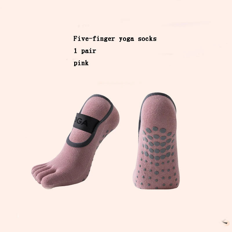 Anti-slip Cotton Sweat-absorbing and Wear-resistant Five-finger Floor Socks Women's Dance Practice Socks Pilates Socks Peaceful Pleasures Health and Wellness Pink EU35-40