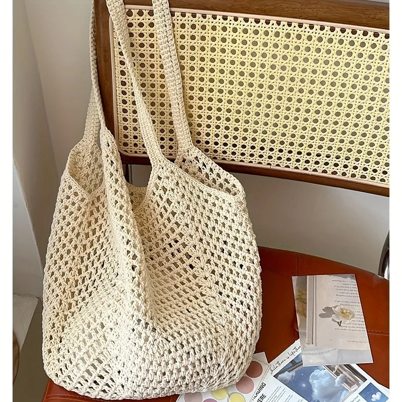 Women's Mesh Straw Beach Tote Bag – Foldable Summer Bag Beach Tote Bag Peaceful Pleasures Health and Wellness