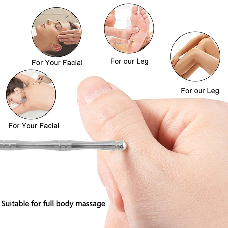 Double Head Stainless Steel Manual Acupuncture Pen Trigger Point Massager Deep Tissue Massage Tool For Body Meridian Pain Relief Peaceful Pleasures Health and Wellness