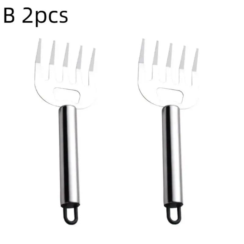 Stainless Steel Meat Shredder Claws & BBQ Fork | Wooden Handle BBQ Meat Shredder Tool Peaceful Pleasures Health and Wellness 2pcs 1