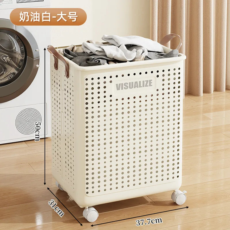 Foldable Laundry Basket Handle Portable Collapsible Storage Bin Dirty Clothes Saving Yoga Mat Organizer Peaceful Pleasures Health and Wellness L Orange with Wheels