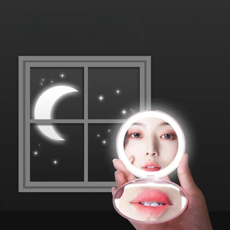 Foldable Compact Magnifying Makeup Mirror with LED Lights