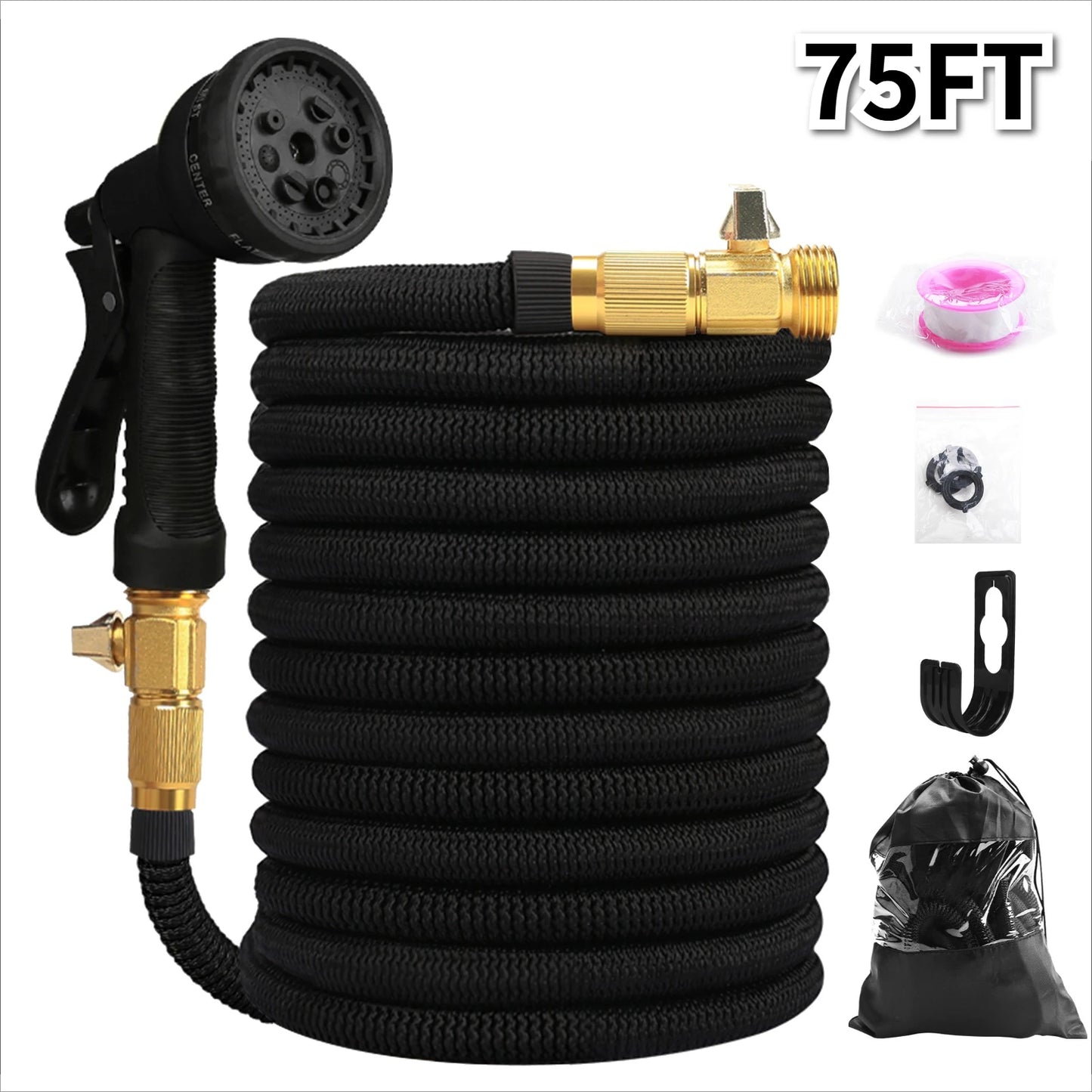 25/50/75/100ft Portable Car Wash Water Gun Garden Hose Water Gun For Cleaning Car 8 Mode Nozzle Spray Wall Mountable Water Hose Peaceful Pleasures Health and Wellness 75ft-22M Extended